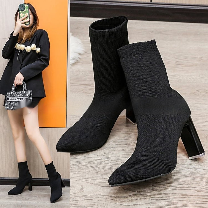 Winter Pointed Toe Chunky Heel Boots