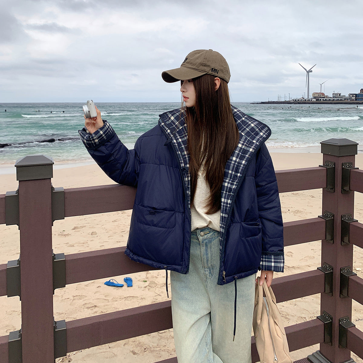 Quilted Plaid Puffer Jacket