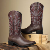 Embroidery Retro High Leg Boot