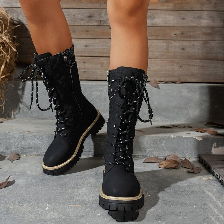 Front-lace-up Thick-heeled Martin Boots