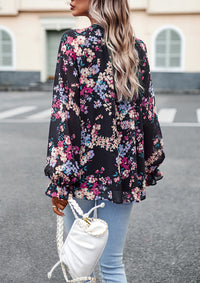 Floral Print V Neck Long Sleeve Shirts