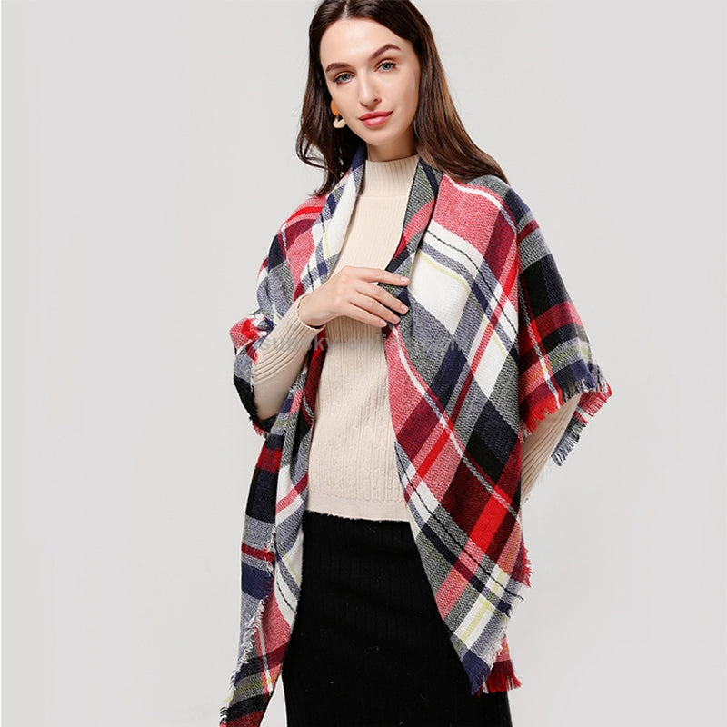 Plaid Tassel Soft Warm Blanket Scarves