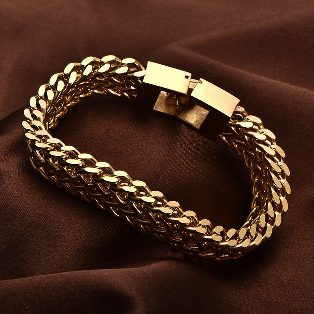 Stainless steel jewelry & gold double-layer bracelet