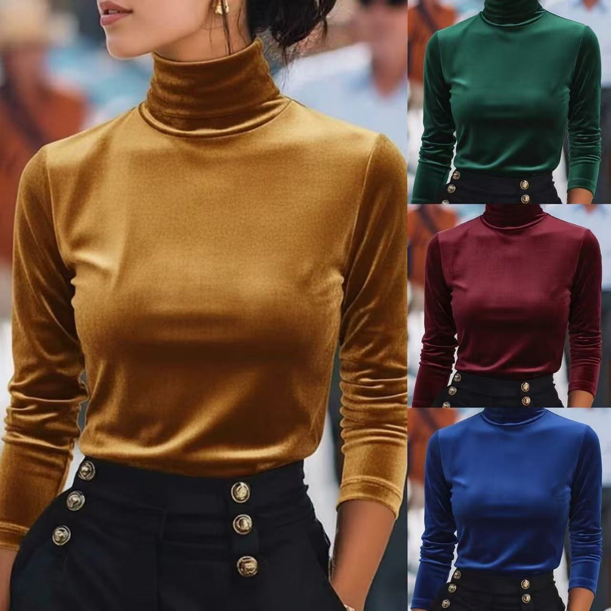 Velvet Turtleneck Base Layer Top