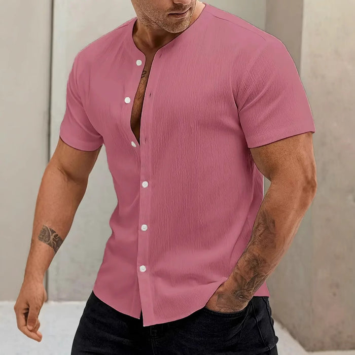 Cardigan Stand Collar Short-sleeve Shirts