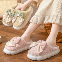 Bow Plush Indoor Couple Slippers