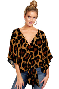 V Neck - Leopard Print Blouse