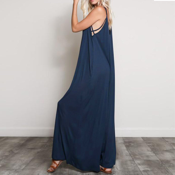 Summer V-Neck Wide-Leg Jumpsuit