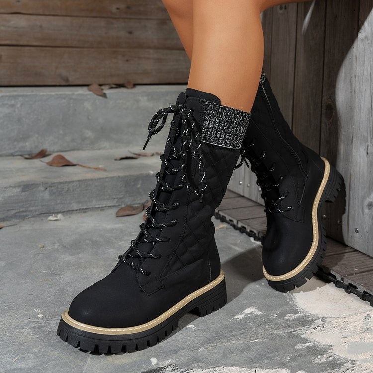 Front-lace-up Thick-heeled Martin Boots