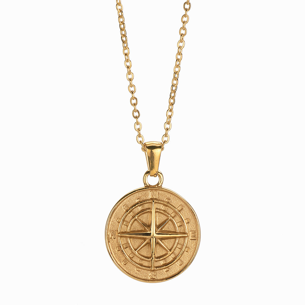 Ins Style Titanium Steel Compass Pendant Necklace