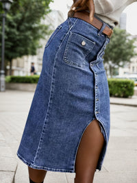 Elastic Casual Split Denim Skirt