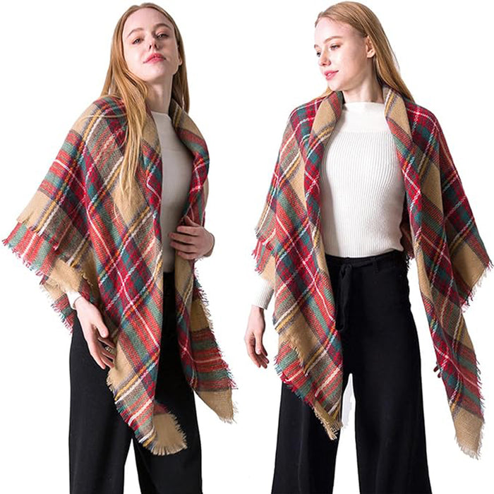 Plaid Tassel Soft Warm Blanket Scarves