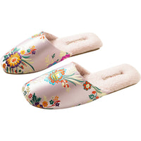 Embroidered Floral Ox-Tendon Sole Plush Slippers