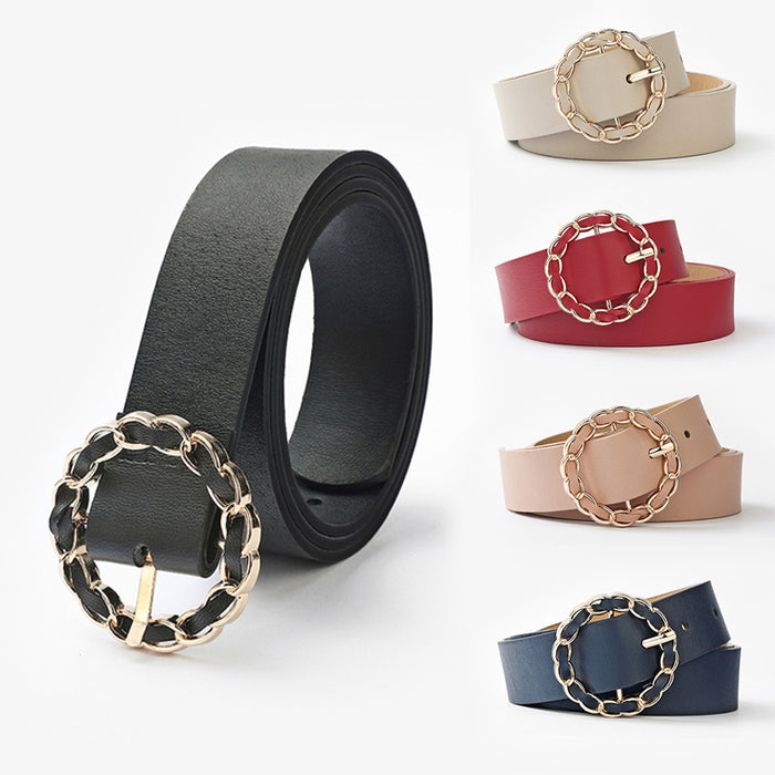 Round Buckle Exquisite PU Wrap Decorative Belt