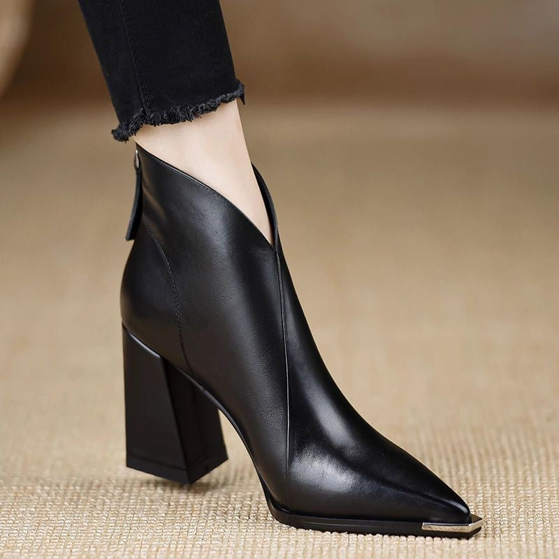 Pointed Toe High Heel Combat Boots