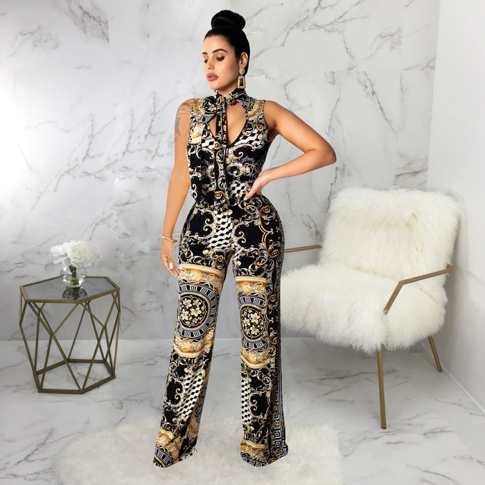 Printed sleeveless jumpsuit