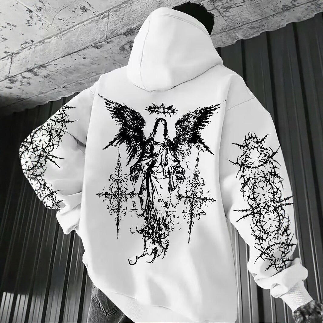 Mens 3D Digital Print Hoodie With Angel Wings Pattern