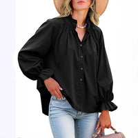 Lantern-sleeve V-neck Ruffled Blouse Top