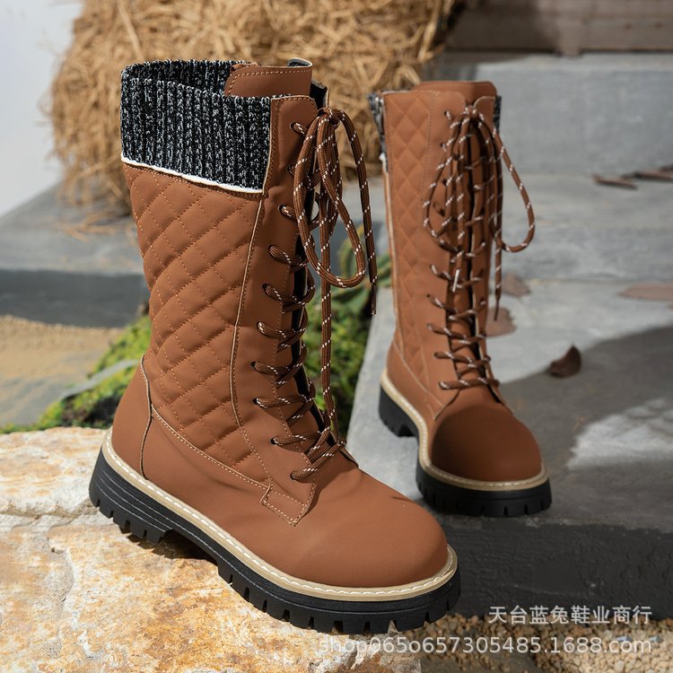 Front-lace-up Thick-heeled Martin Boots