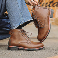 Retro Lace-up Western Boots