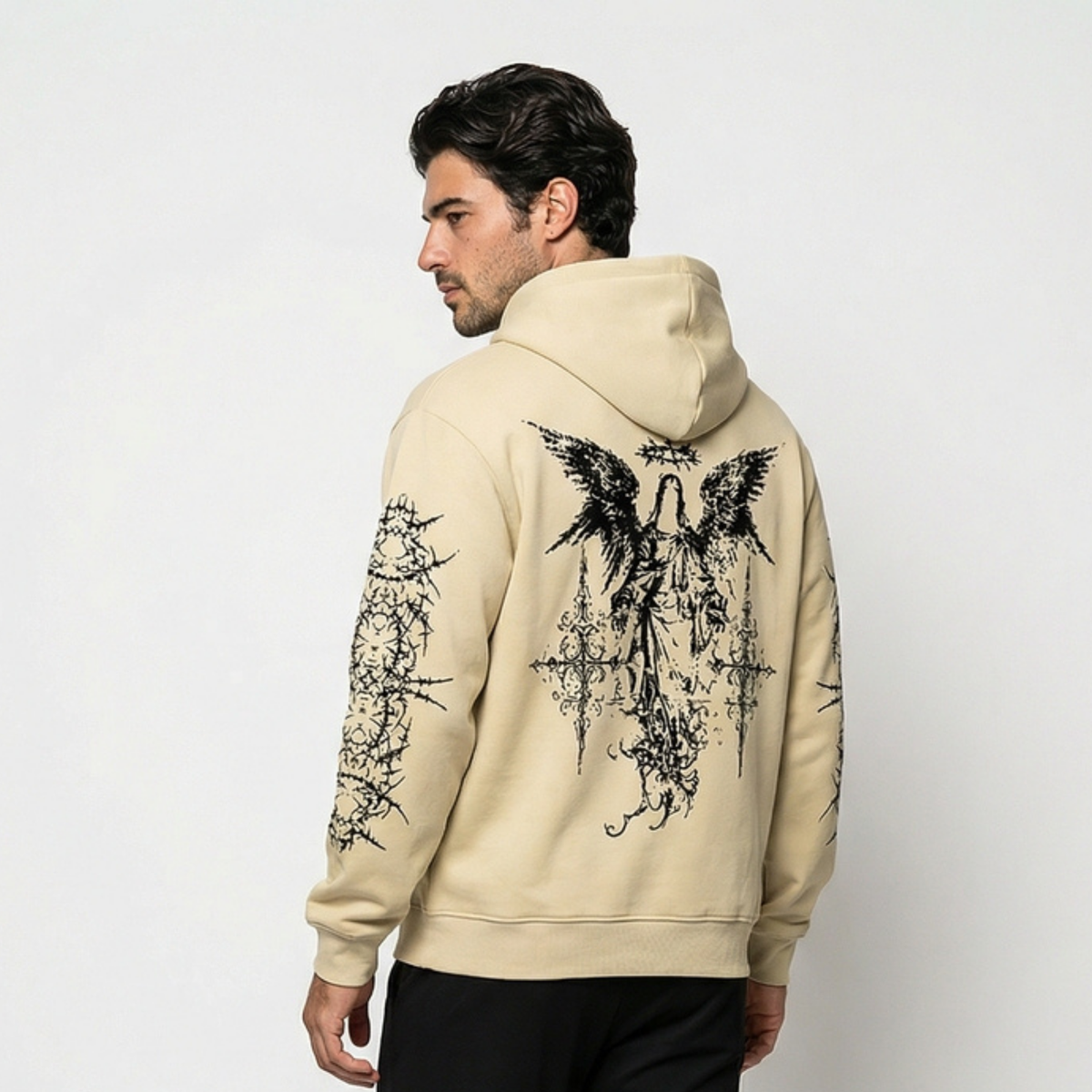 Mens 3D Digital Print Hoodie With Angel Wings Pattern