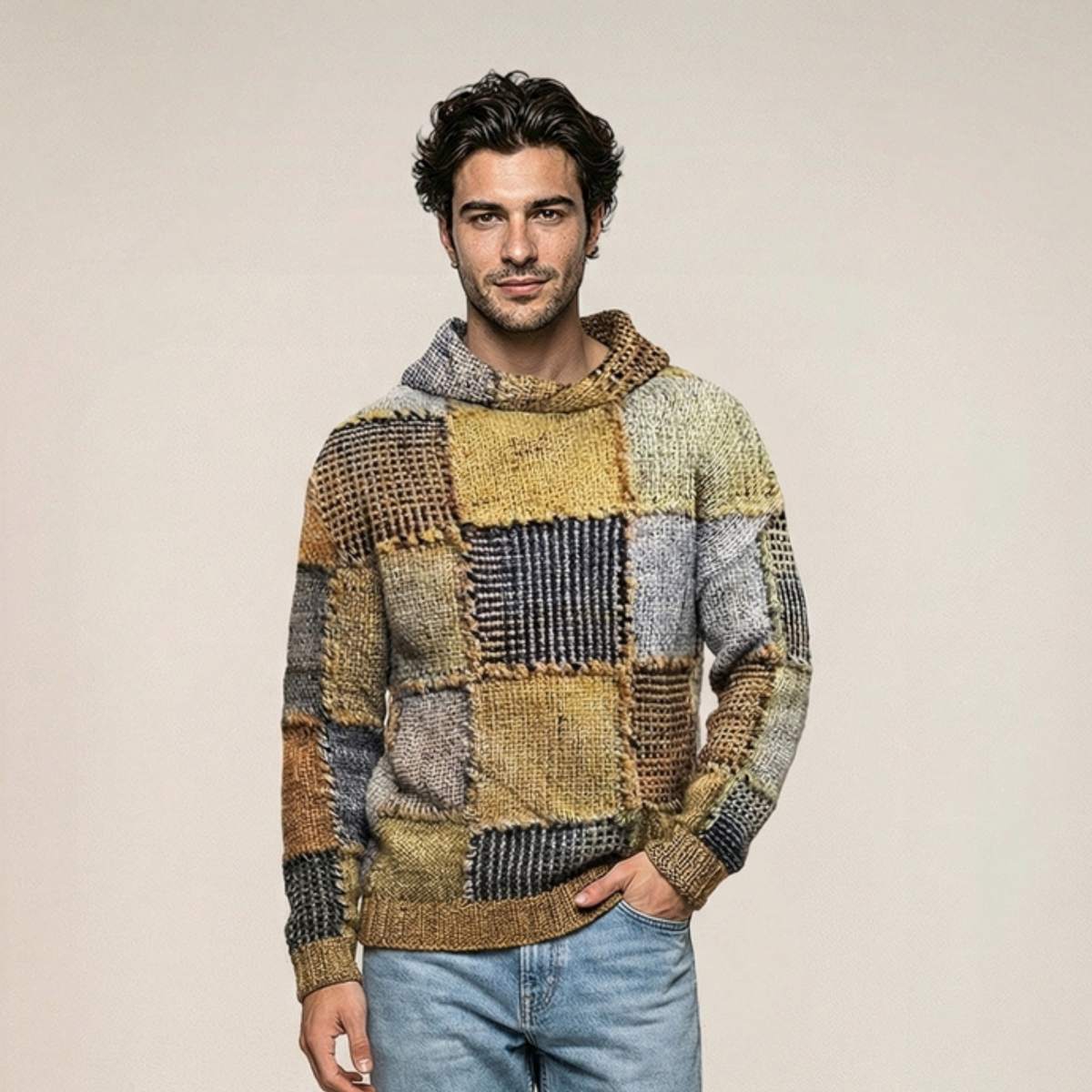 Plaid-Print Hoodie Top