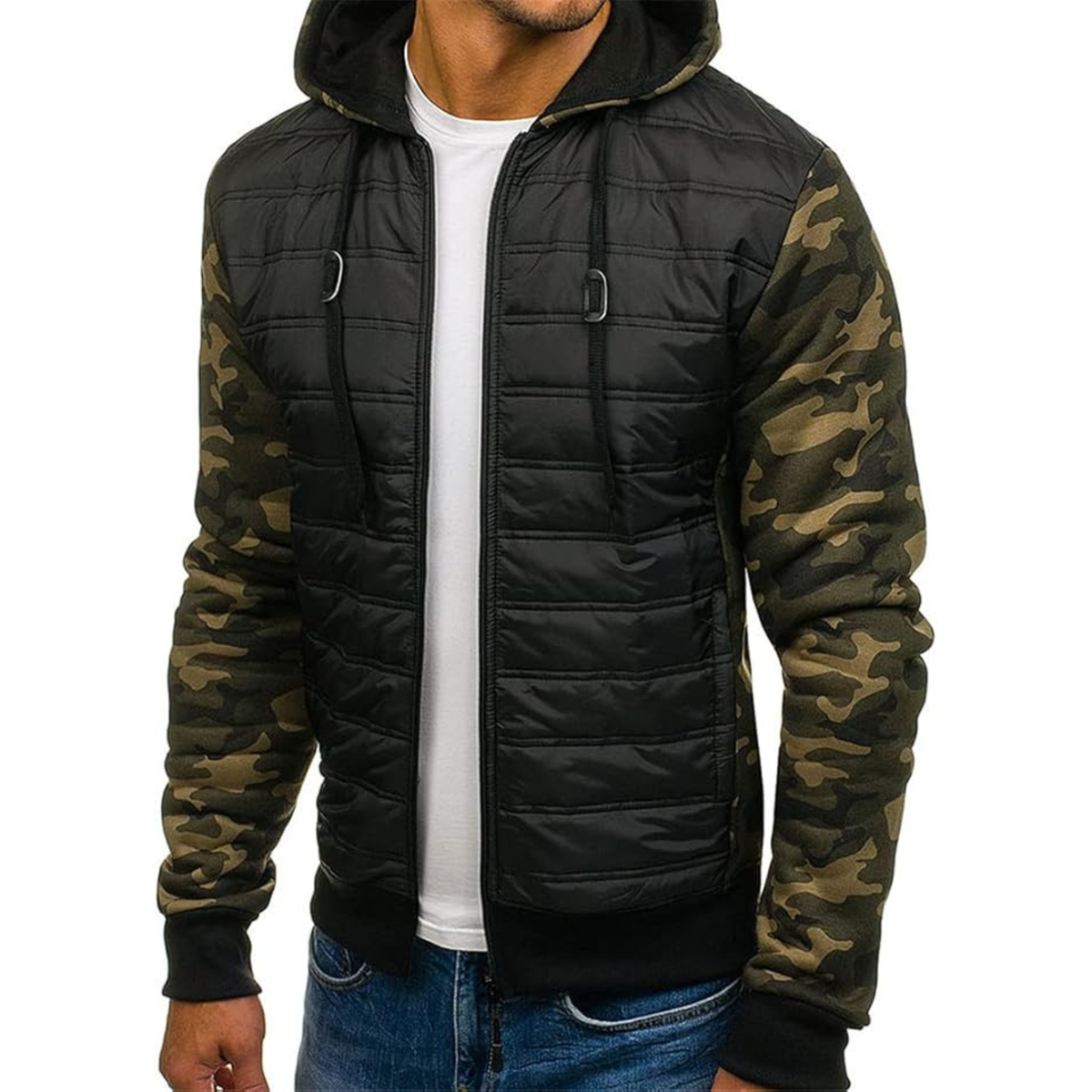 Warm hooded camouflage cotton jacket