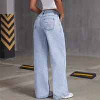 Vintage Bow Embroidered Washed Jeans