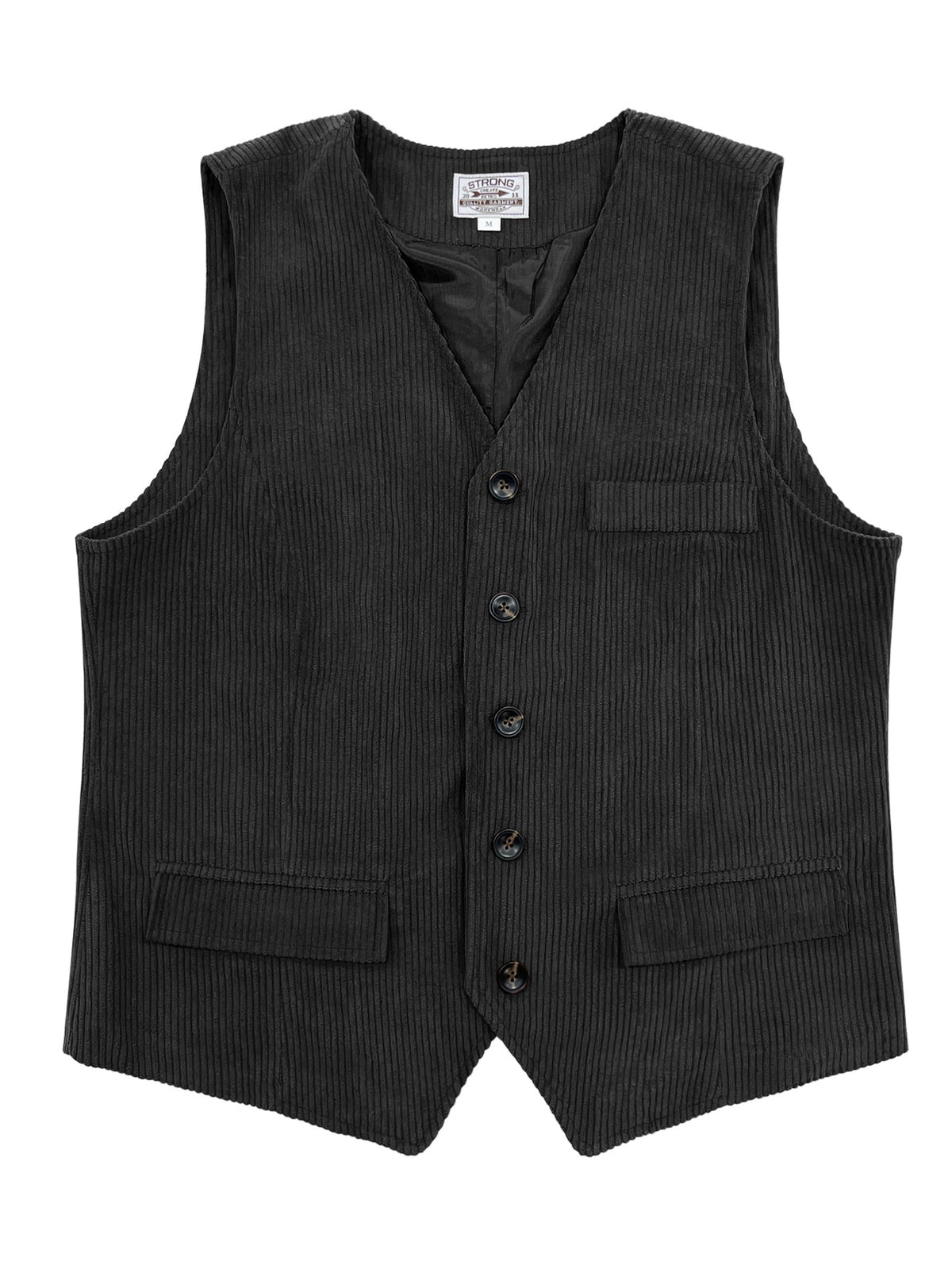 Corduroy Vest With Patchwork Pockets And Outer Jacket