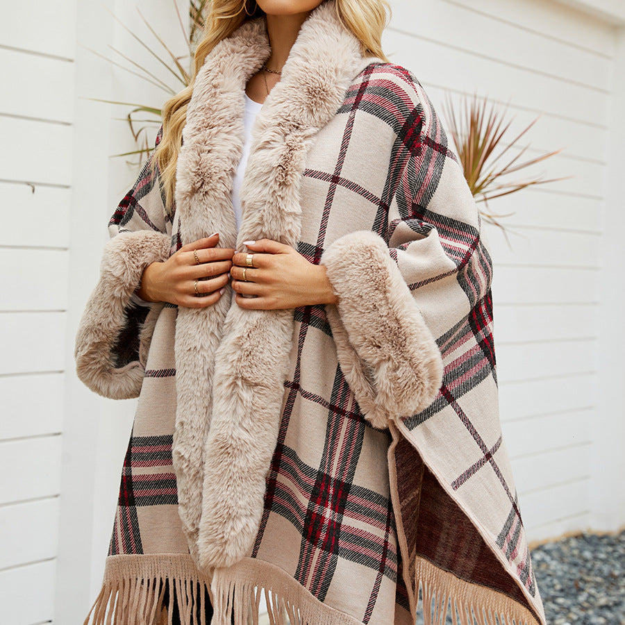 Fringe Cardigan Plaid Shawl Sweater