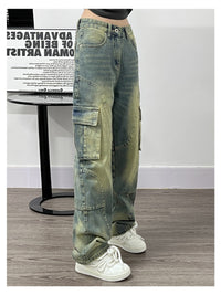 Deconstructed Design Washed Jeans
