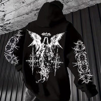 Mens 3D Digital Print Hoodie With Angel Wings Pattern