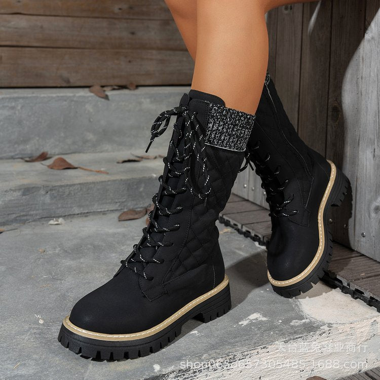 Front-lace-up Thick-heeled Martin Boots
