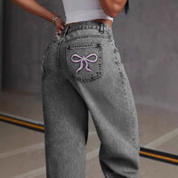 Vintage Bow Embroidered Washed Jeans
