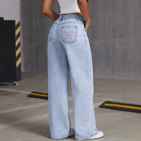 Vintage Bow Embroidered Washed Jeans