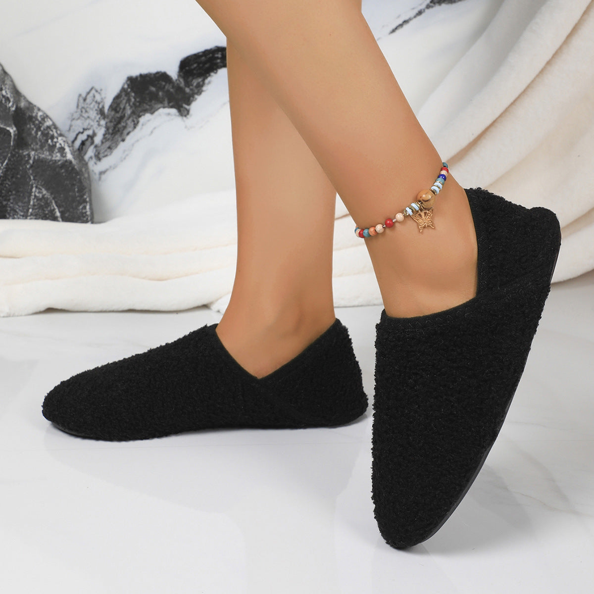 Fleece-Lined Suede Slippers