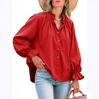 Lantern-sleeve V-neck Ruffled Blouse Top