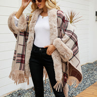 Fringe Cardigan Plaid Shawl Sweater
