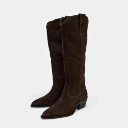 Plus-size Minimalist Suede High-top Riding Boots