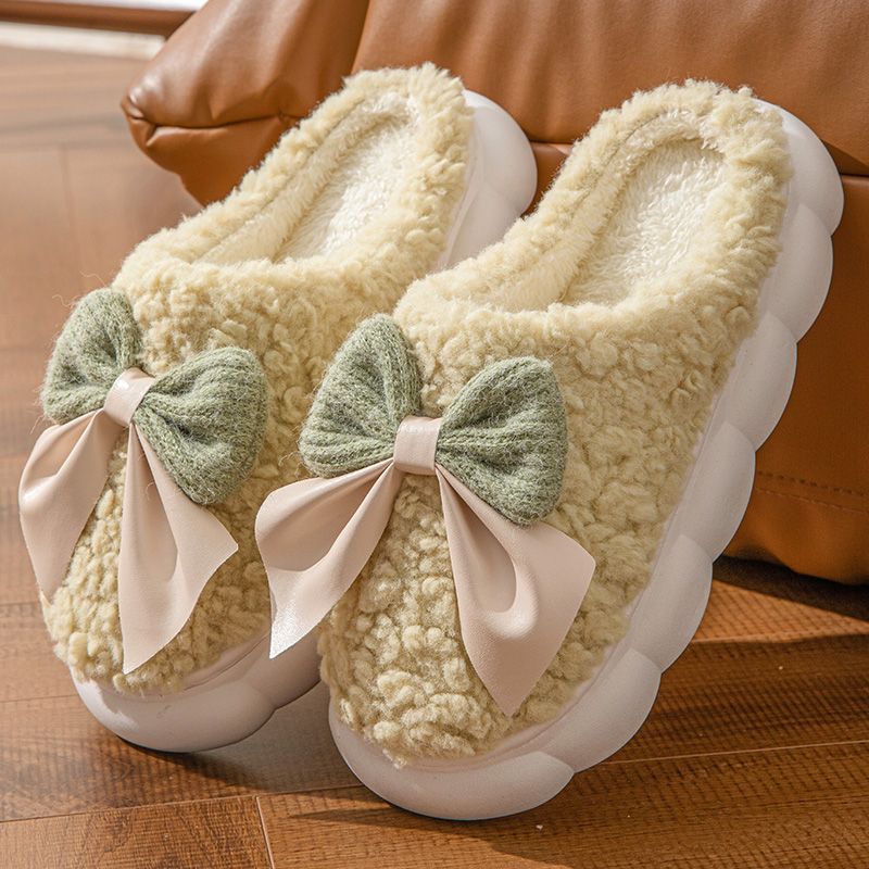 Bow Plush Indoor Couple Slippers