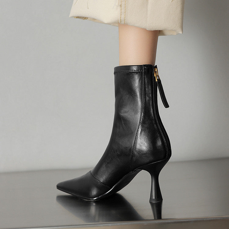 Stiletto-heeled Cowhide Pointed-toe Ankle Boots