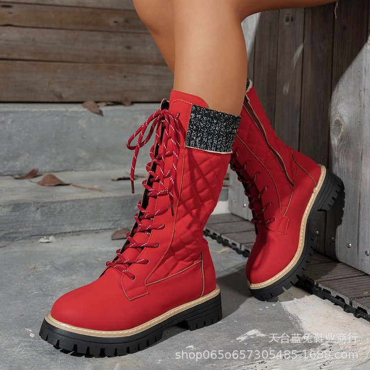 Front-lace-up Thick-heeled Martin Boots