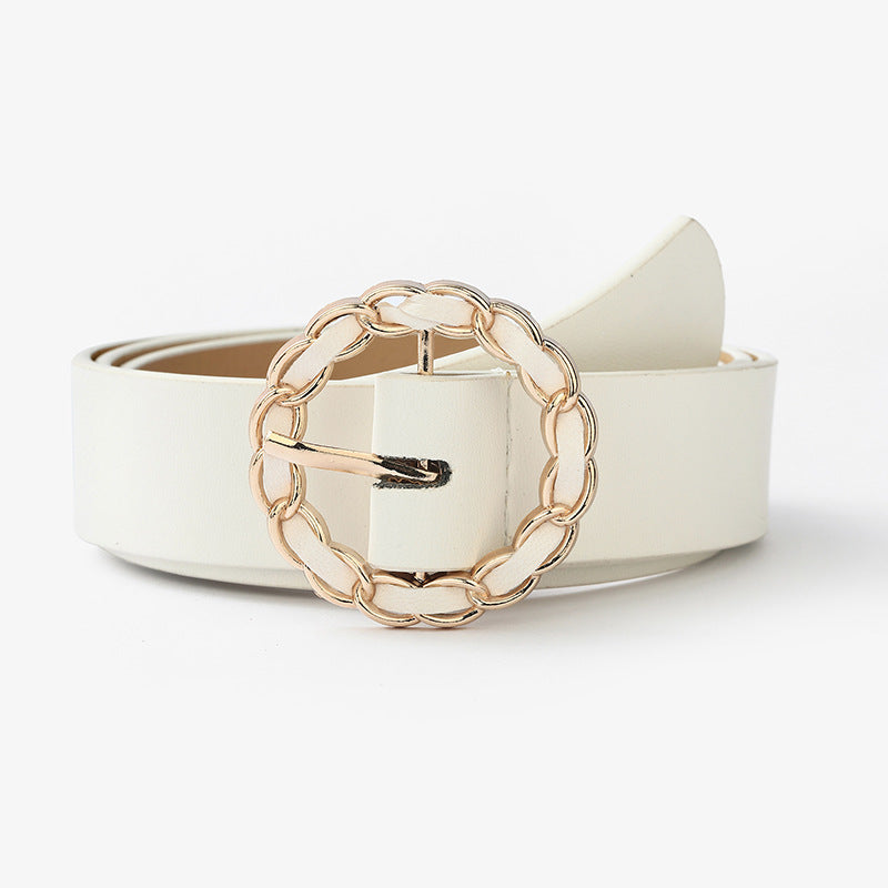 Round Buckle Exquisite PU Wrap Decorative Belt