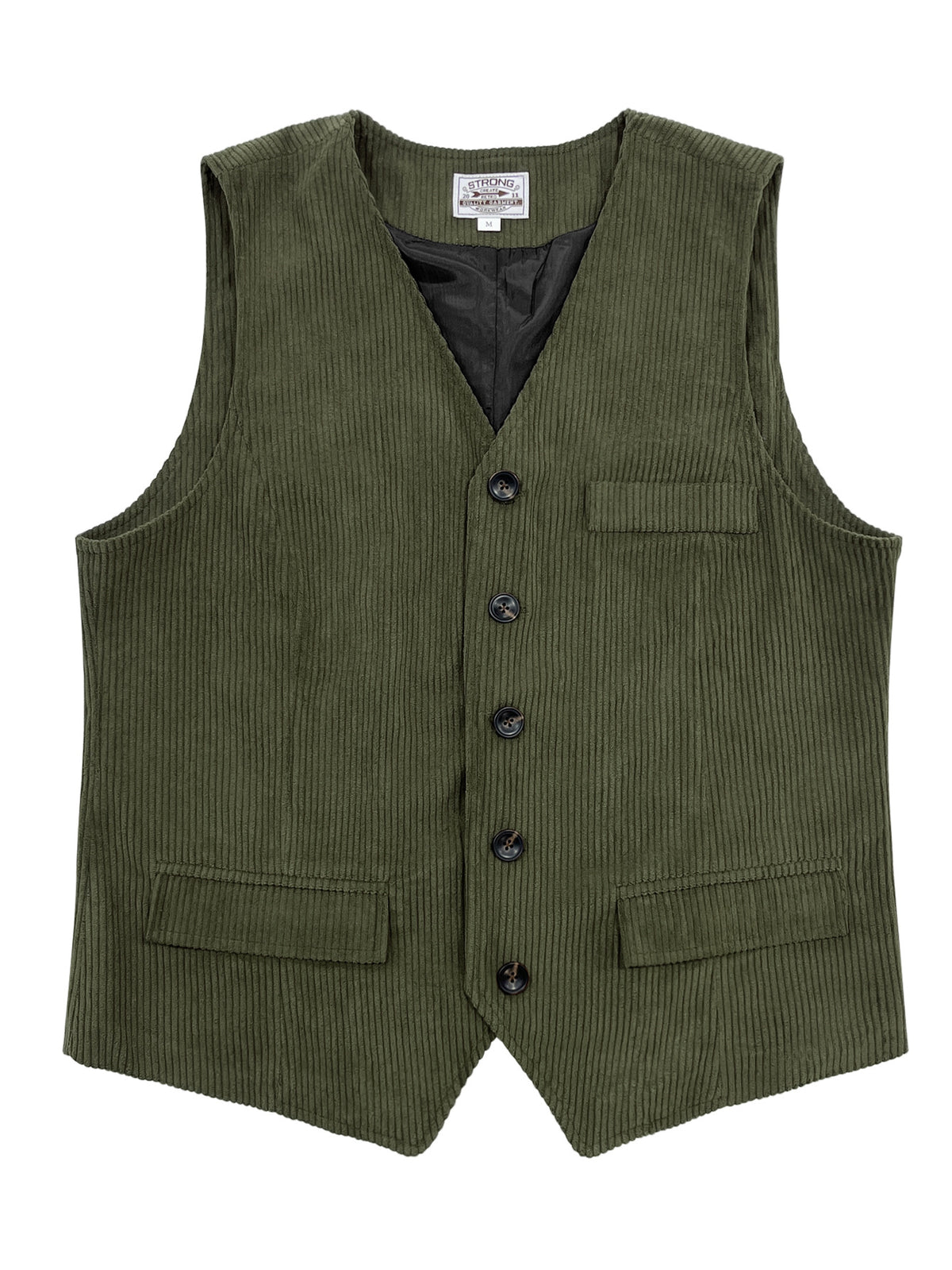 Corduroy Vest With Patchwork Pockets And Outer Jacket