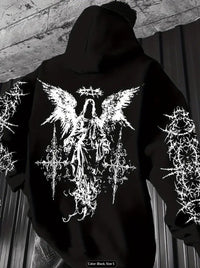 Mens 3D Digital Print Hoodie With Angel Wings Pattern