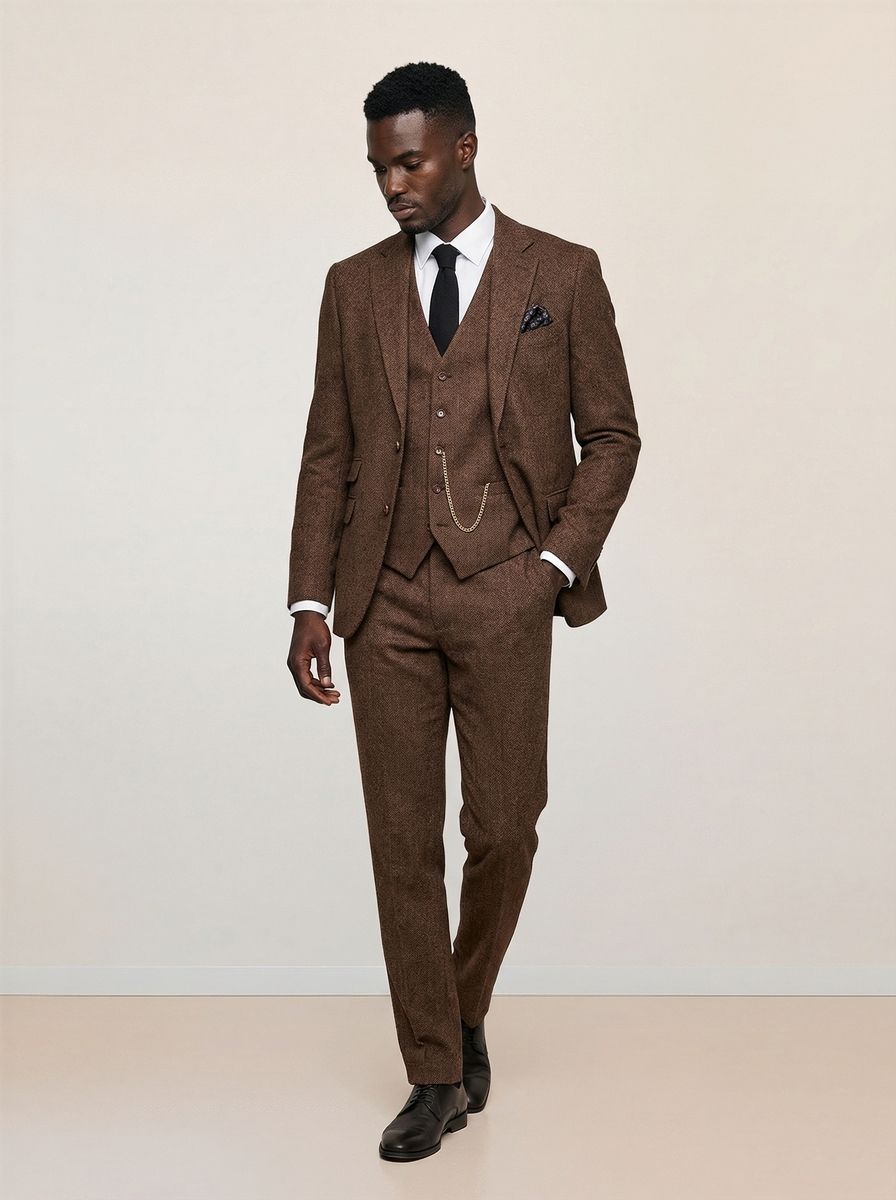 Herringbone Men's Suit Slim Fit