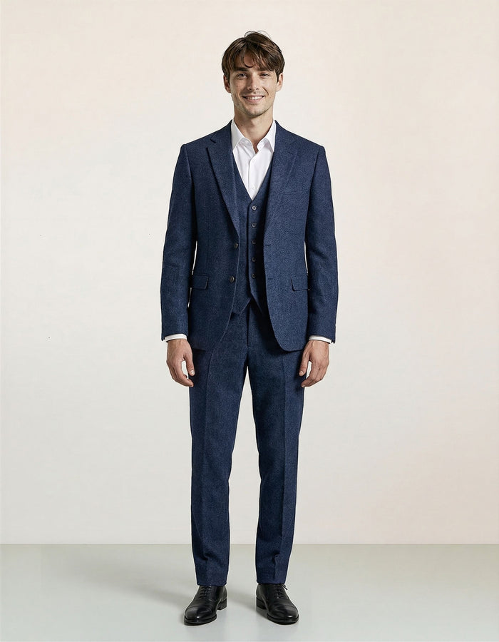 Autumn Winter Retro Herringbone Slim Fit Suits