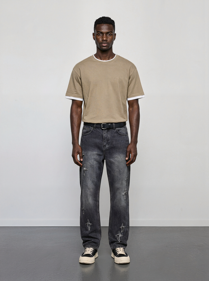 Zipper Loose Denim Trousers