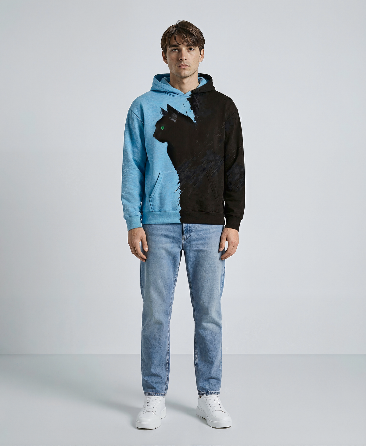 Black Cat Digital Print Top Hoodie