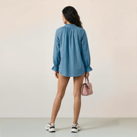 Lantern-sleeve V-neck Ruffled Blouse Top